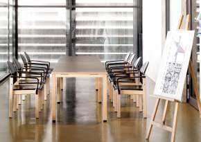 Tables and chairs in solid wood.