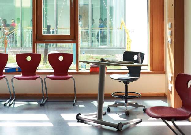 Teachers’ table for sitting and standing.